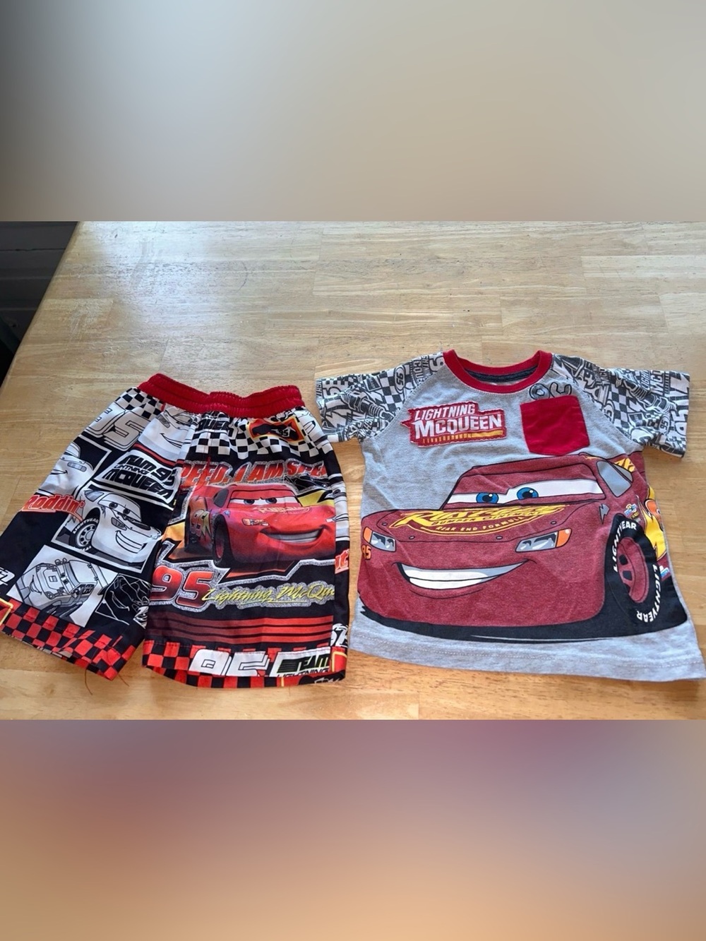 Disneys cars lightning McQueen tshirt and swimtrunks board shorts swimsuit 2T